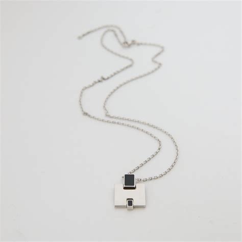 hermes eileen|Hermes Eileen Necklace Dark Black Midnight Blue Enamel ST0166.